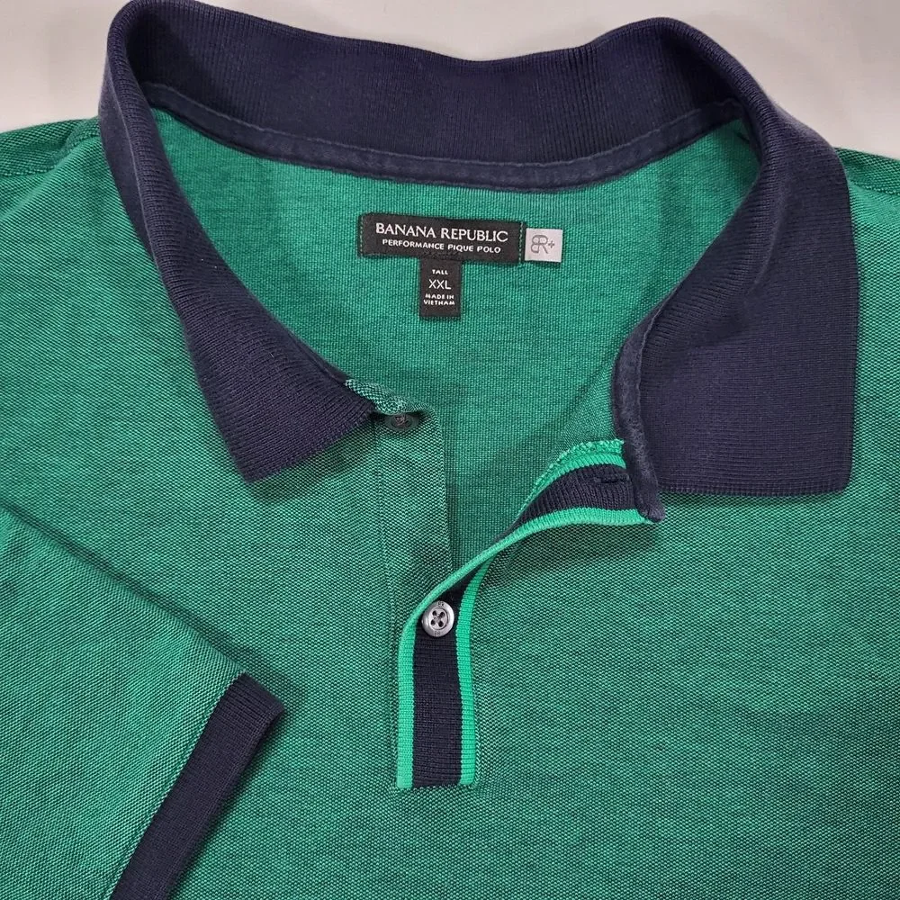 Banana Republic Men's XXL Tall Green Performance Pique Short Sleeve Polo‎